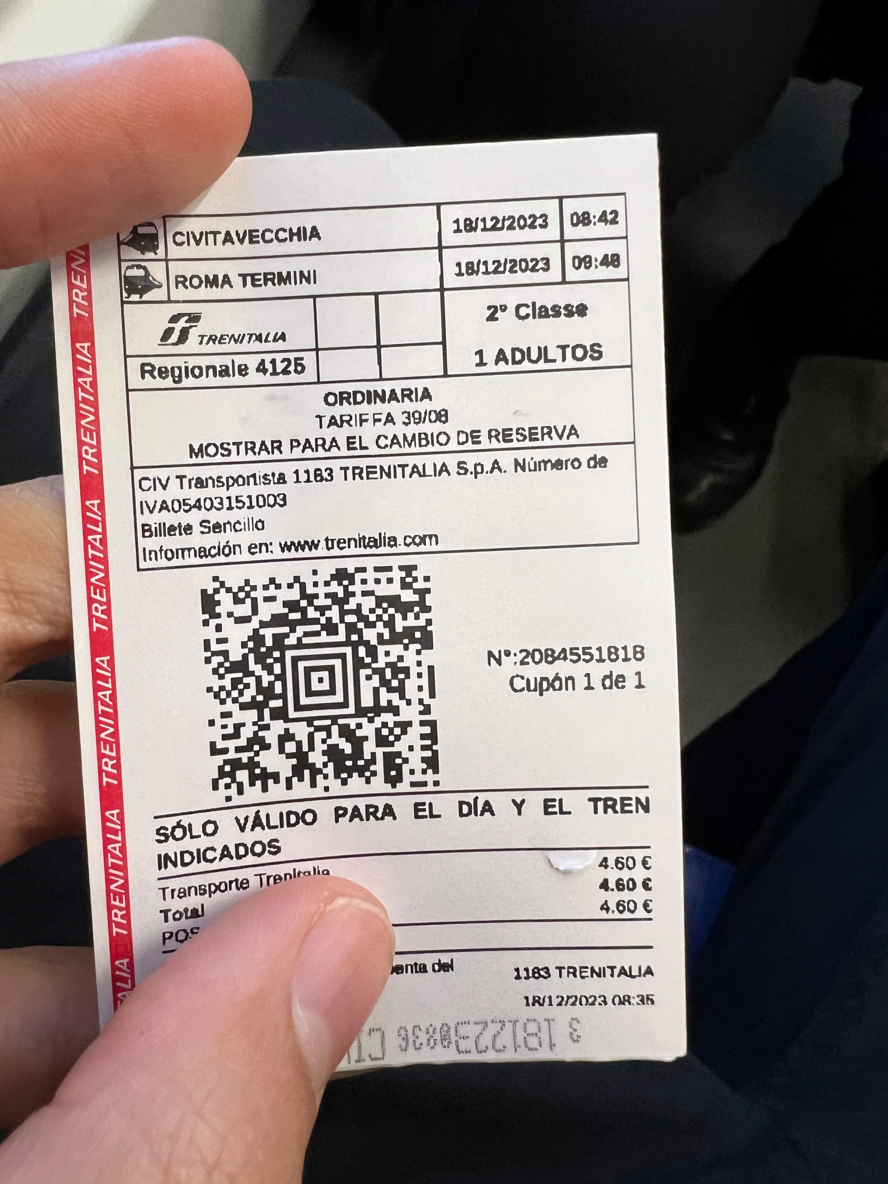 Ticket de tren a Roma